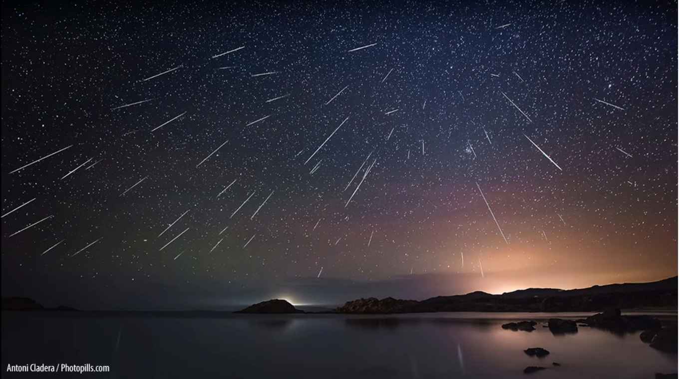 Composite image of the Geminids, copyright Antoni Cladera