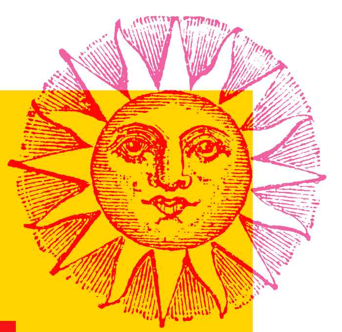 Een illustratie van een zon met verschillende kleuren